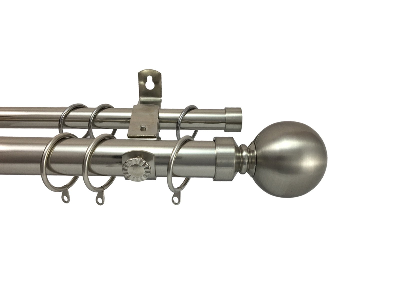 Your Home Online 28 / 19mm Metal Double Curtain Pole Metal Finial Polished Brushed Chrome Brass (4m, Brushed Chrome)