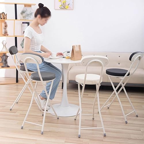 Miniatura 2 de Paquete de 2 sillas plegables simples de altura de barra, sillas informales con respaldo de hierro forjado, estructura de marco en X (color blanco)