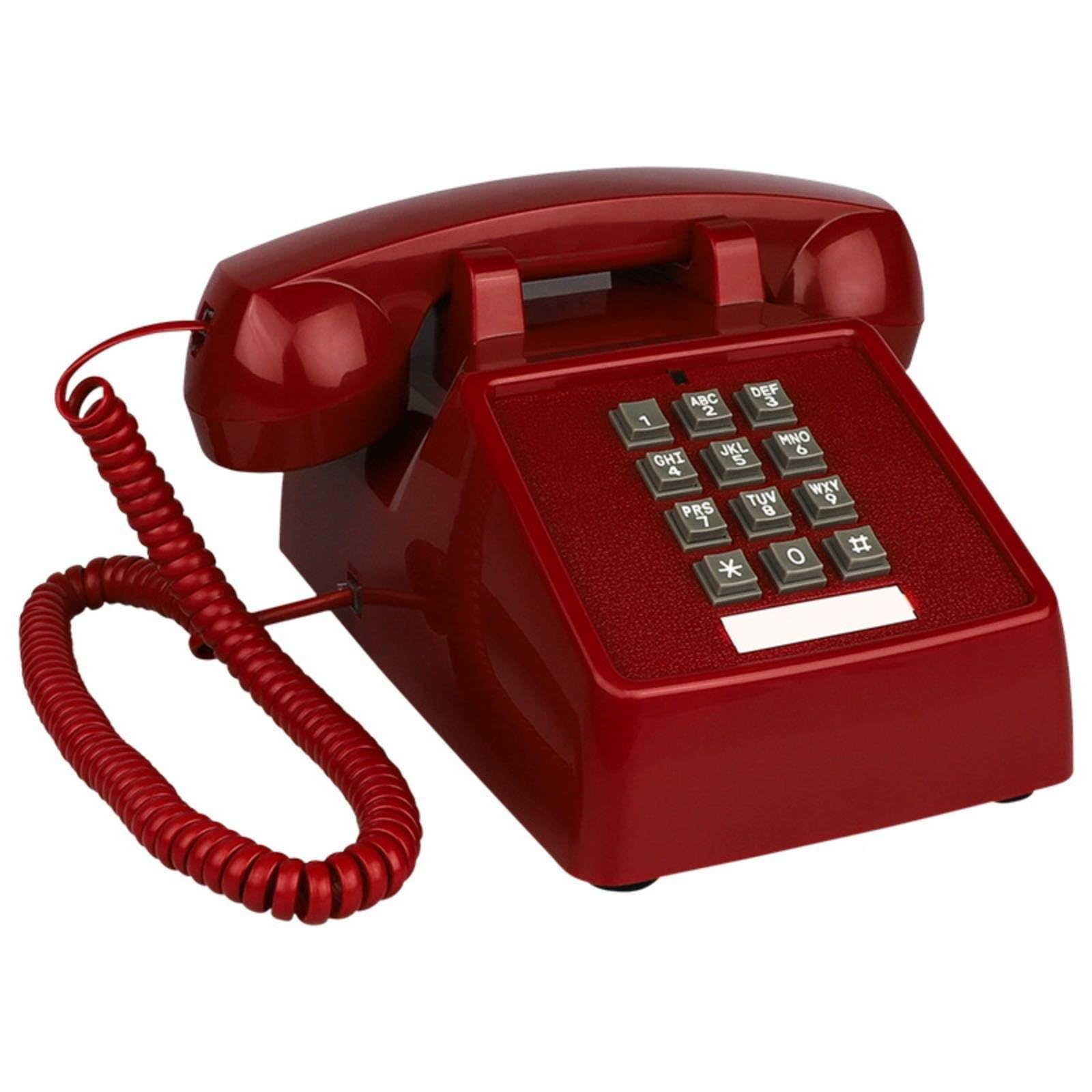 Teléfono Retro de Botones con Apariencia Clásica Teléfono Fijo con Auricular con Cable Campana Mecánica y Uso Confortable Plástico y Metal Adecuado para Hogar Estudio Oficina, Rojo Azufaifo