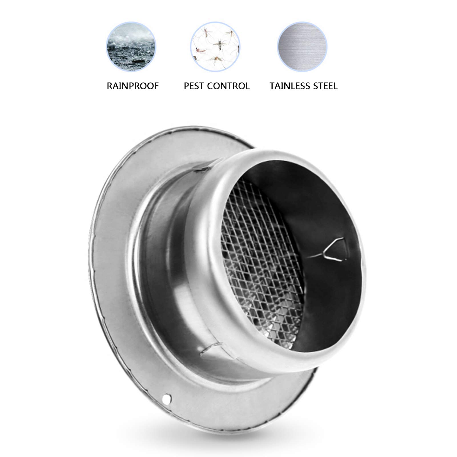 Grille de Ventilation Ronde avec Moustiquaire Stainless Steel Grille d'évacuation Air Entrant Air évacué Grille Ventilation,50mm