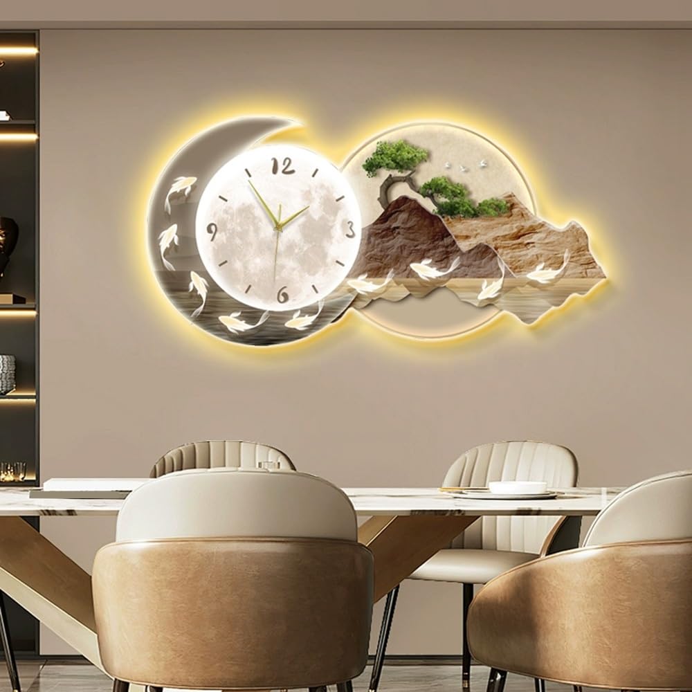 Horloge Murale décorative avec lumière, Alimentation enfichable, Sculptures murales 3D, peintures murales créatives pour Salon