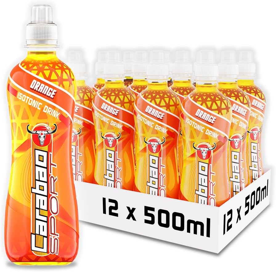 Carabao Sport Energy Drink Orange, 12 x 500ml Bottles Case, Isotonic, Electrolytes, No Aspartame, B Vitamins B6 B12, Sports Drink, Hydration, Performance, Fruit Flavour, Vegan, Bulk Crates, Multipack