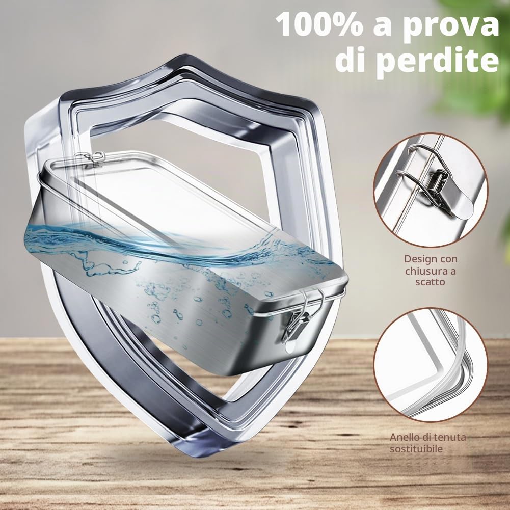 Contenitore per Il Pranzo in Acciaio Inox, Porta Pranzo in Acciaio con 2 Scomparti 1200ml, Senza BPA, Bento Lunchbox Prova di Perdite per Adulti e Bambini