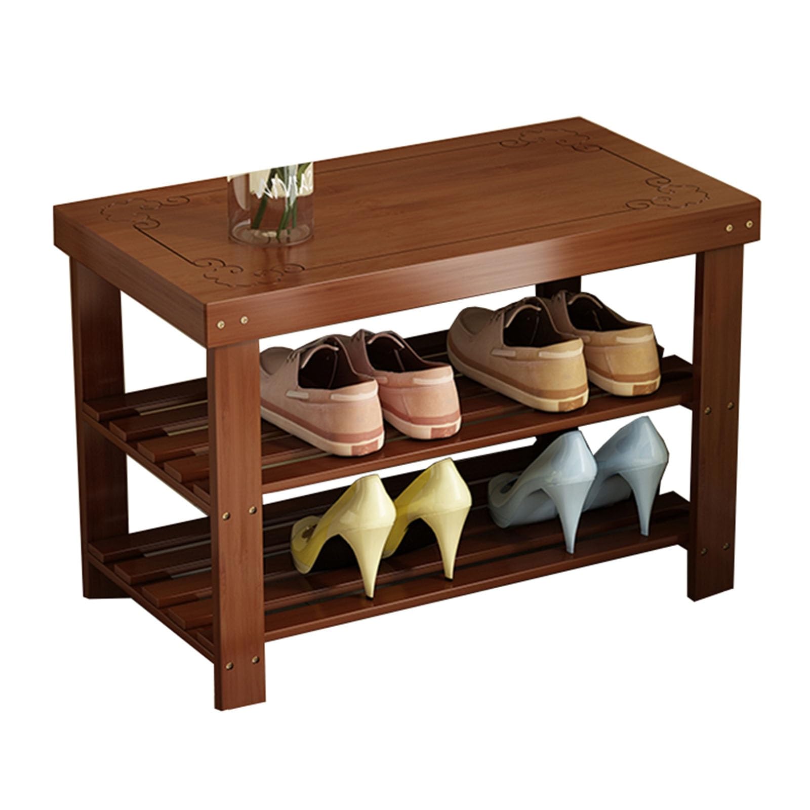 Tabouret d'entrée en bois et meuble à chaussures intégré pour couloir