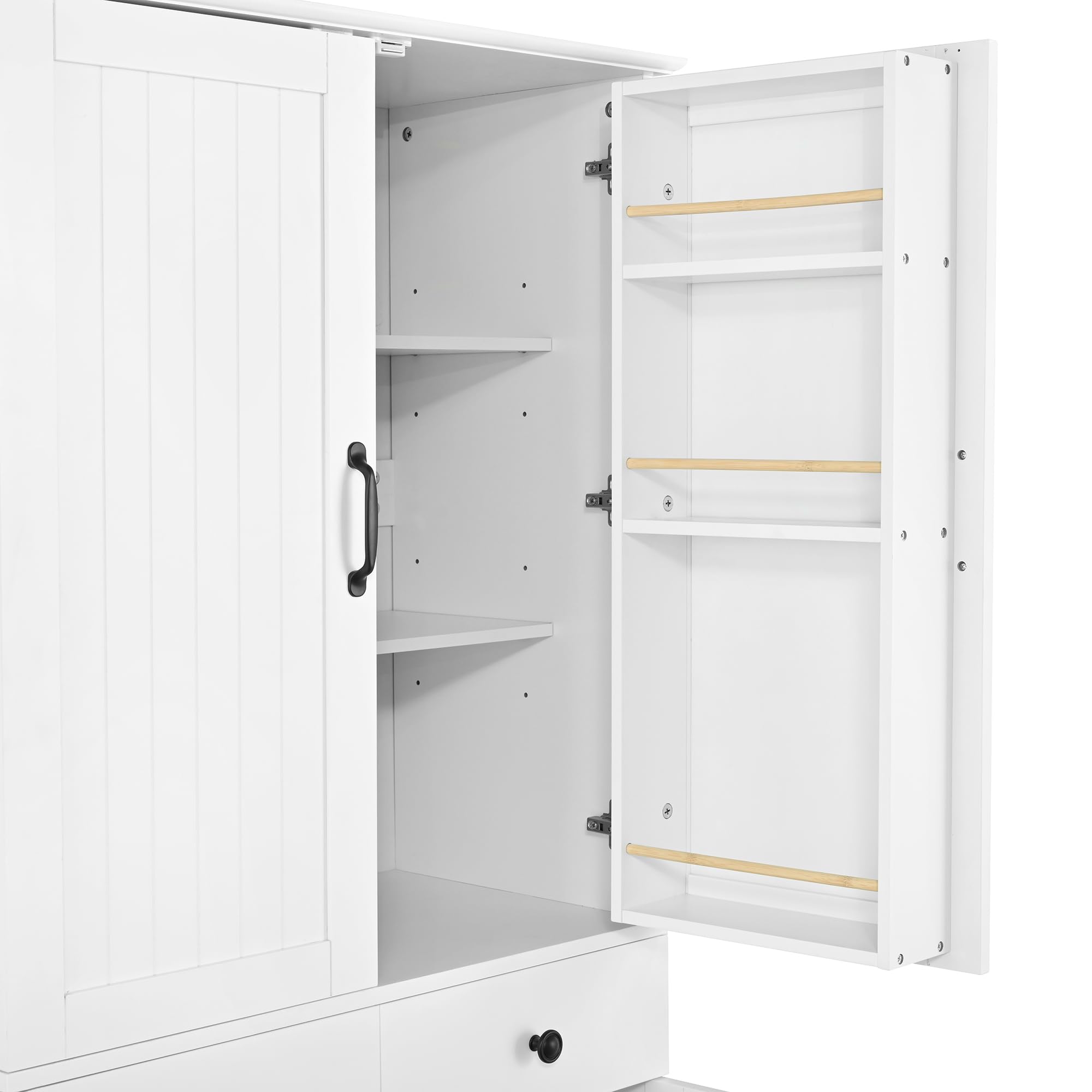 Armario alto con estantes ajustables y cajones, estantería con estantes extensibles y puertas de frigorífico, ideal para comedor, salón y cocina (color blanco)
