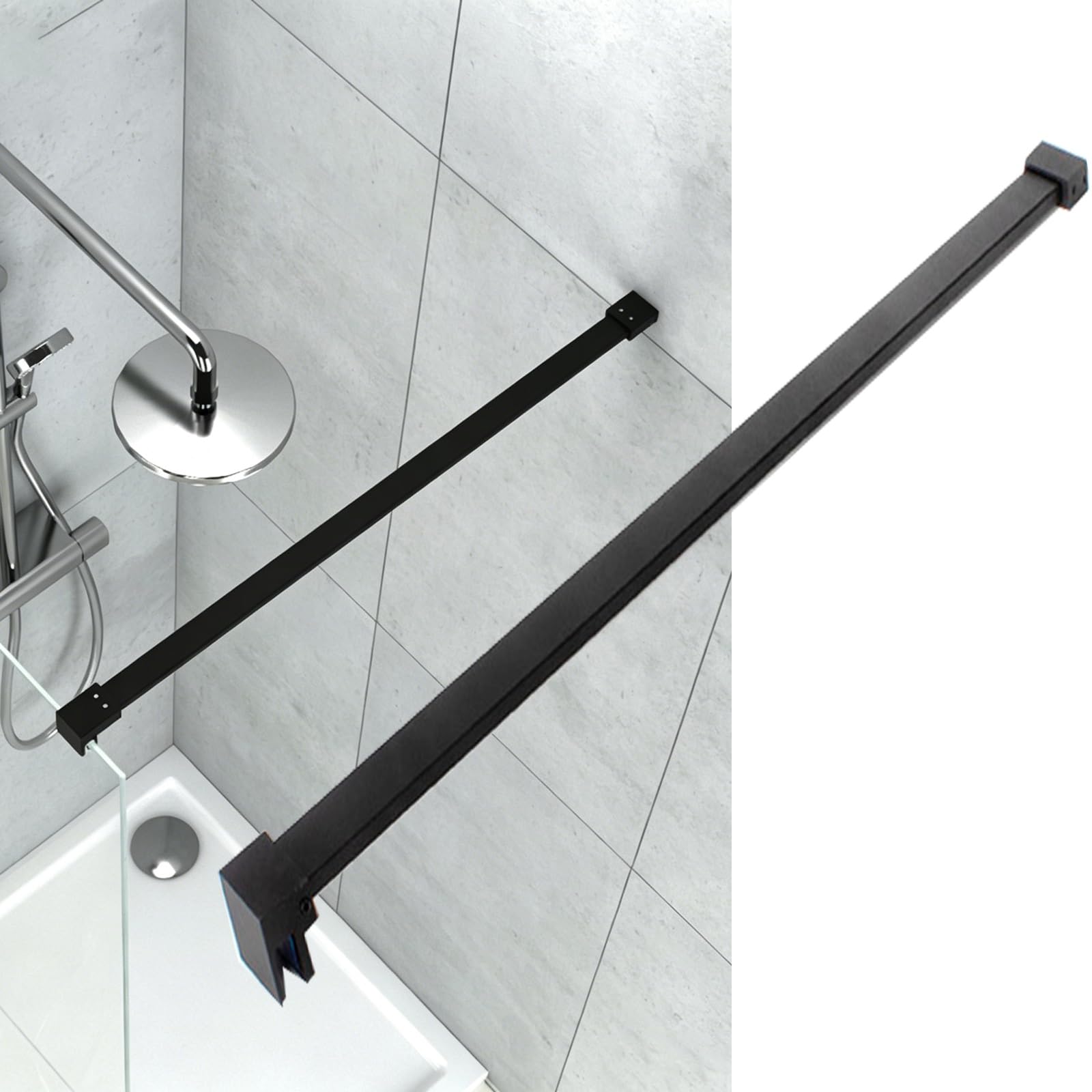 Haixhx Black Stainless Steel Glass Fixed Support Rod，Bathroom Glass Screen Stabilizing Bar Fix Wobbly Shower Panel For 8-12Mm Frameless Shower Doors(,800Mm(31-1/2"))