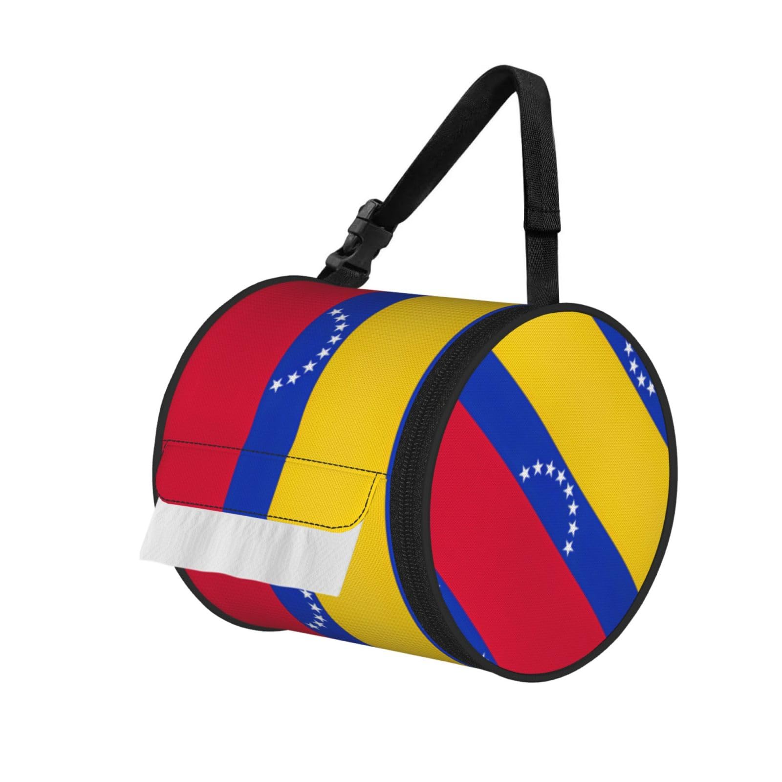 Flag of Venezuela Printed Hanging Tissue Organizer, Smooth Zipper Oxford Cloth Roll Holder for RV Bathroom Desk