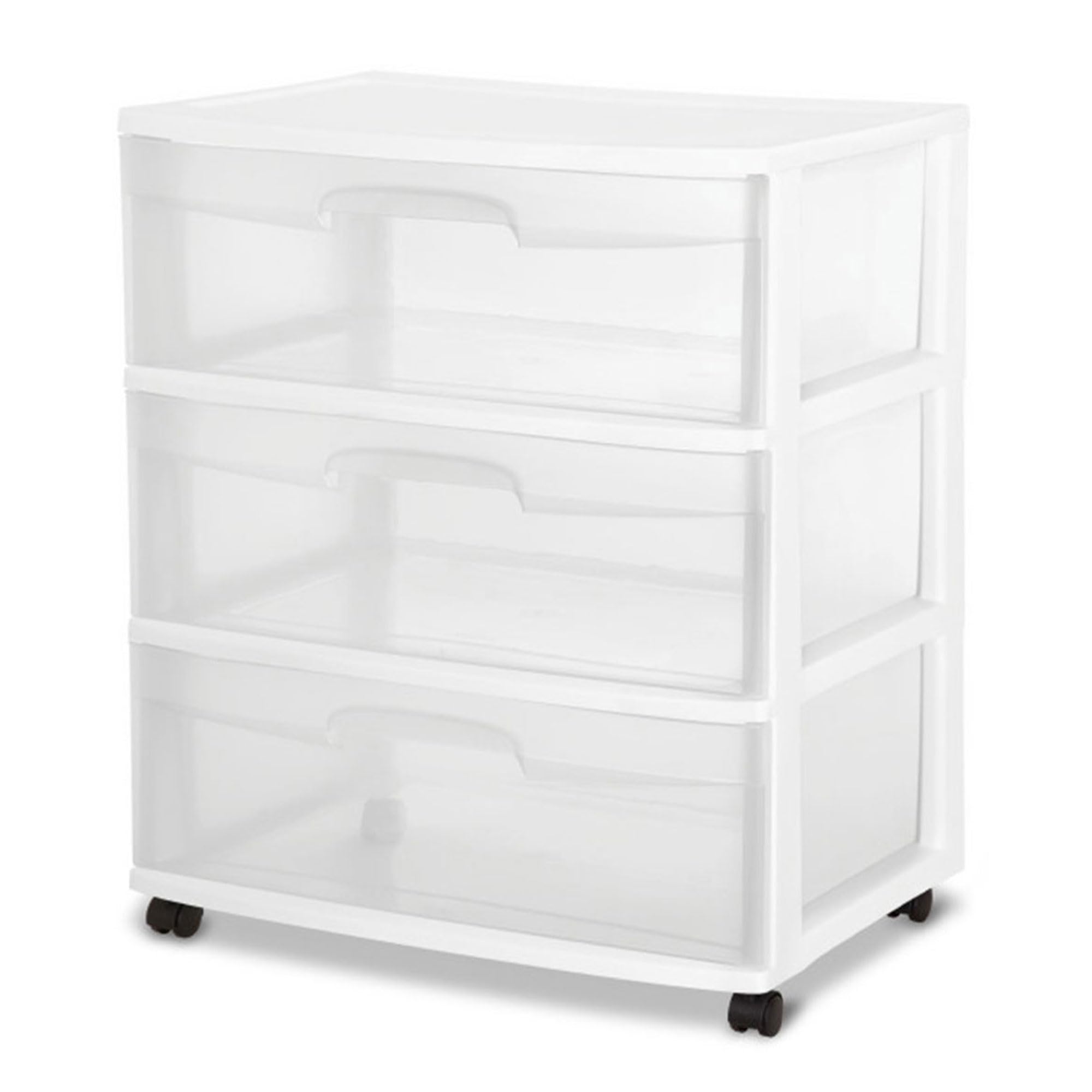 Sterilite 2 Pack Storage Organizer Cart, Plastic 3 Drawer Wide Rolling Cart w/Drawer Bins