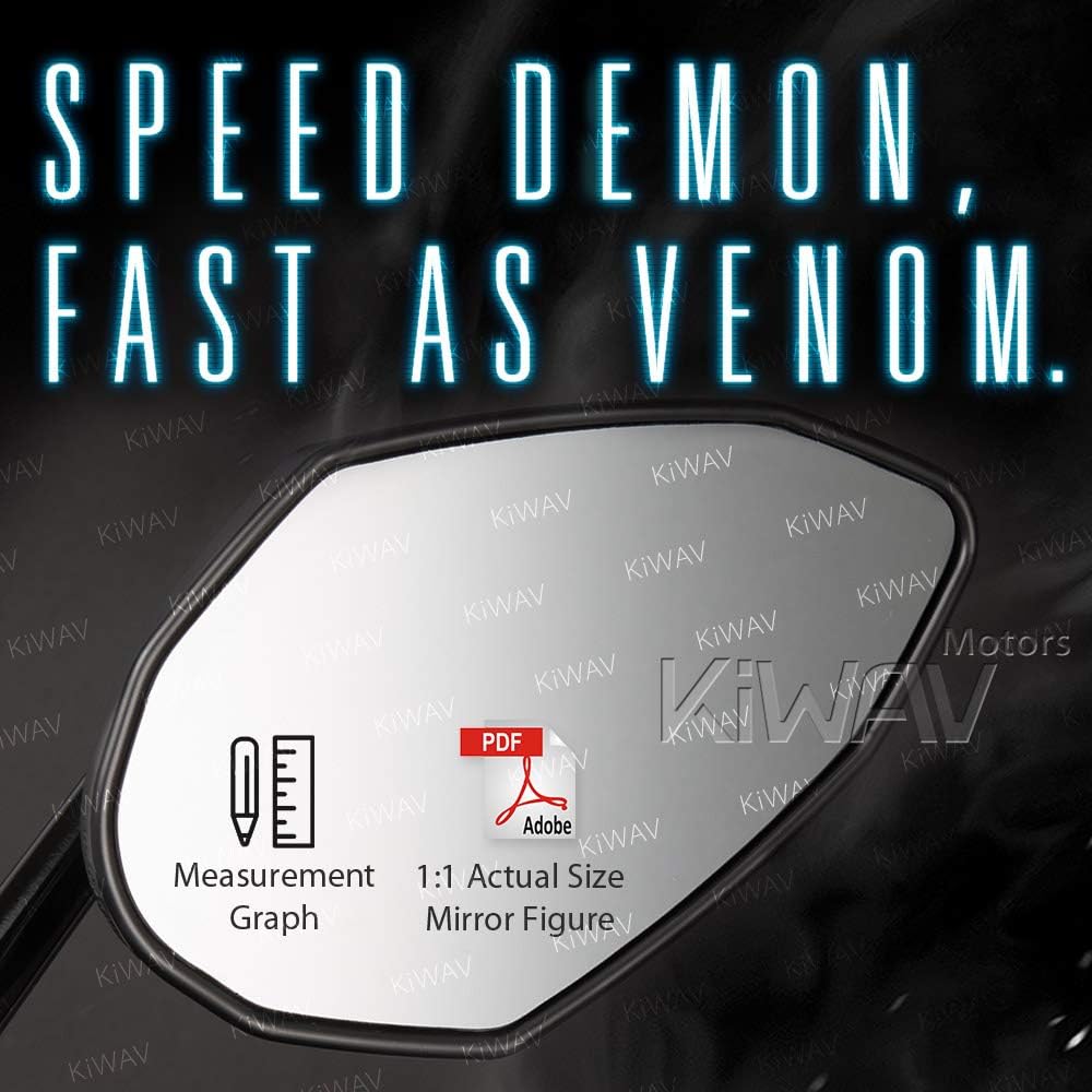 KiWAV Magazi Venom Rear View Side Mirrors Dual Black M10 Metric and 5/16 Inch compatible for Motorcycle Universal