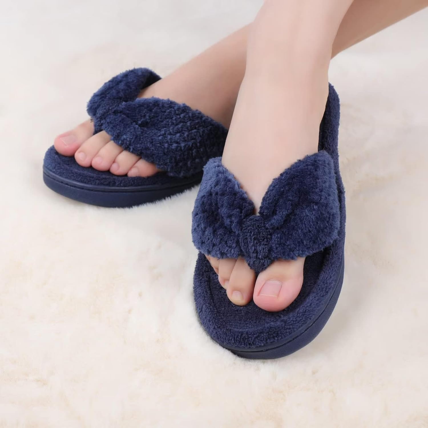 CIOR Women's Cozy Memory Foam Spa Thong Flip Flops House Indoor Slippers Plush Gridding Velvet Lining Clog Style-U1MTW017-0716 - Image 2