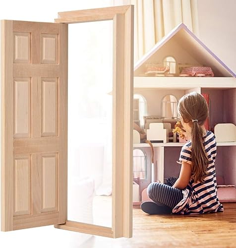 Miniatura 3 de 1:12 Casa de muñecas Mini puerta de madera, DIY hueco puerta de madera Set Simple Styling 1: 12 para casa de muñecas sala de estar para su modelo