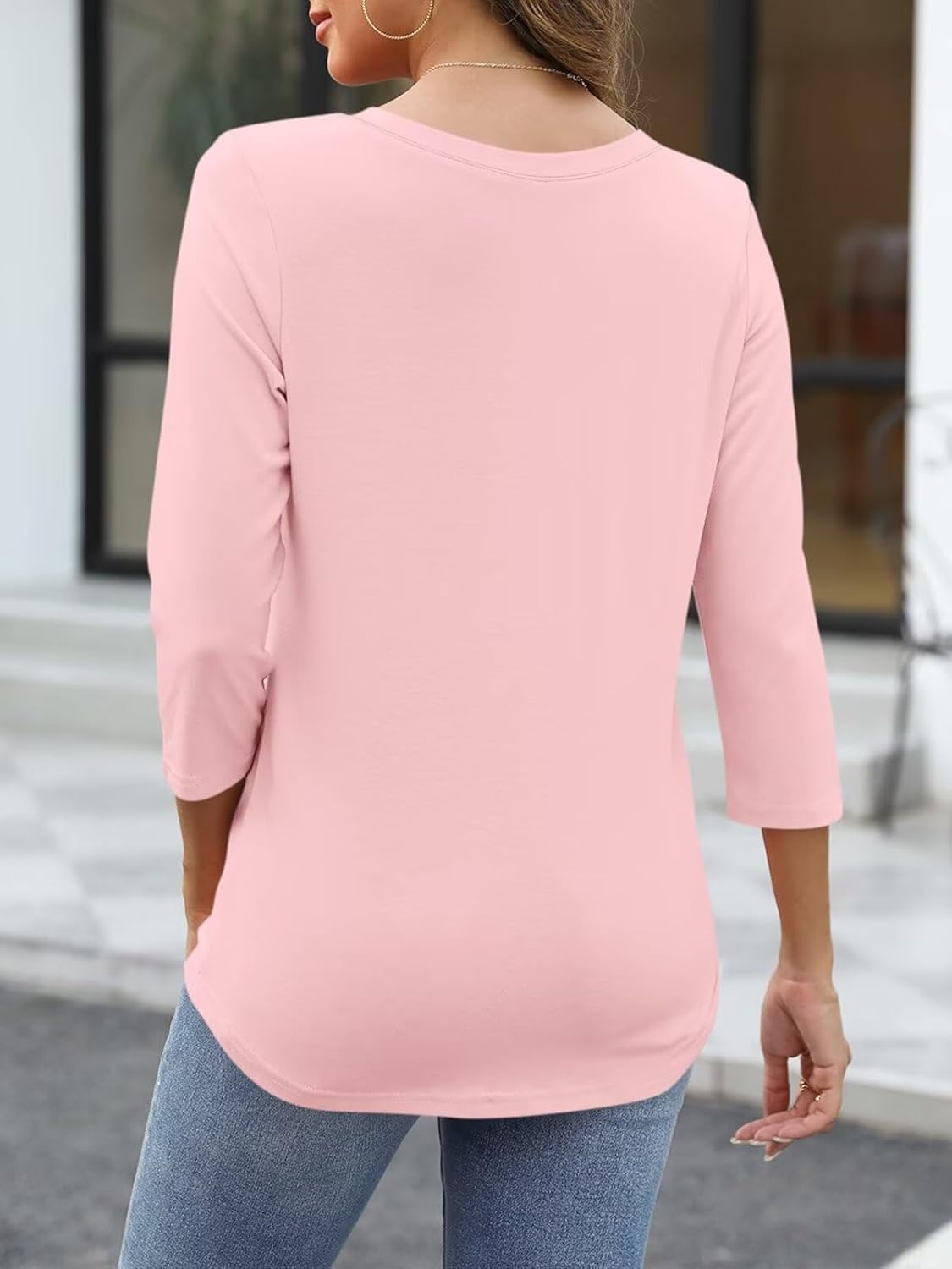 ORANDESIGNE Women's 3/4 Sleeves V Neck T Shirts Color Block Casual Summer Tops Fashion Loose Shirts Tees - Image 2