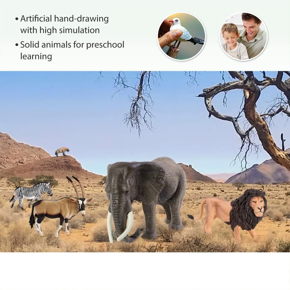 Volnau Safari Animal Figurines Toys 13PCS Africa Figures for Kids Toddlers Christmas Decoration Gift Preschool Educational Zoo Pack Lion Jungle Forest King Set