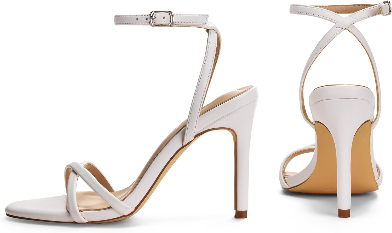 Elisabet Tang Women's 4 inch Strappy High Heel Sandals - Elegant Ankle Strap Open Toe Dress Shoes for Wedding Party Evening - Image 5