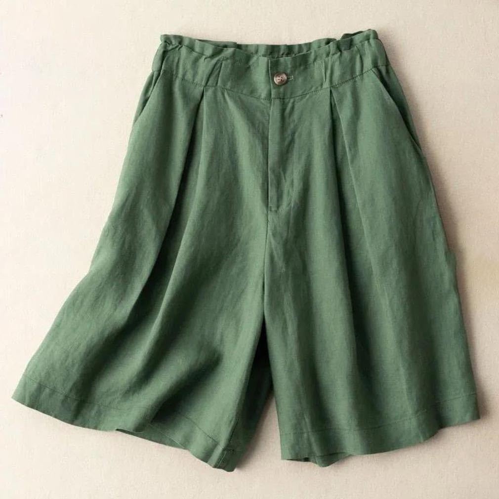 Women Casual Cotton Linen Wide Leg Shorts Summer Straight Leg Loose Pants