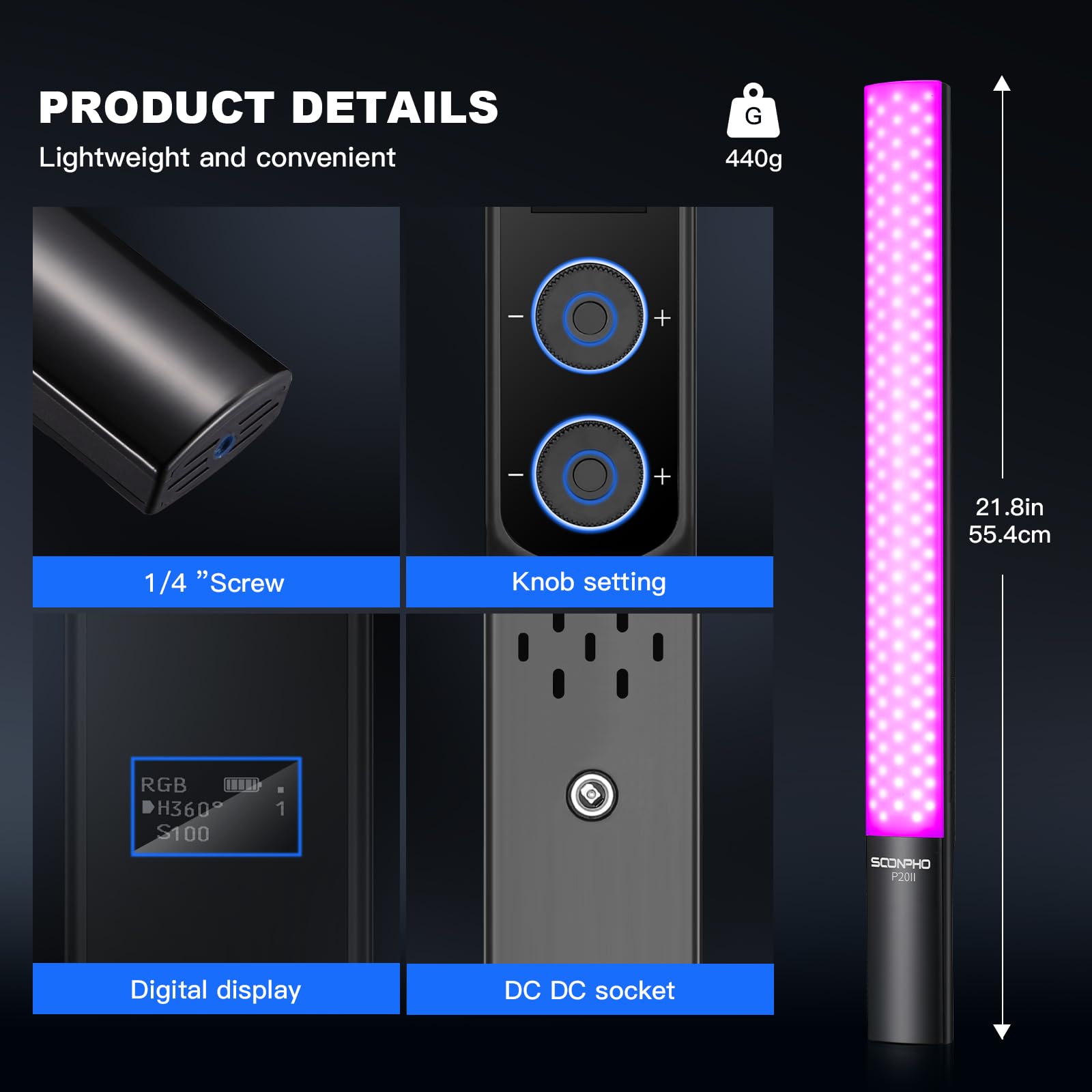 soonpho Soonpho Video Light Stick Tubo luminoso LED RGB per Studio 2500K-8500K CRI≥97 TLCI≥97