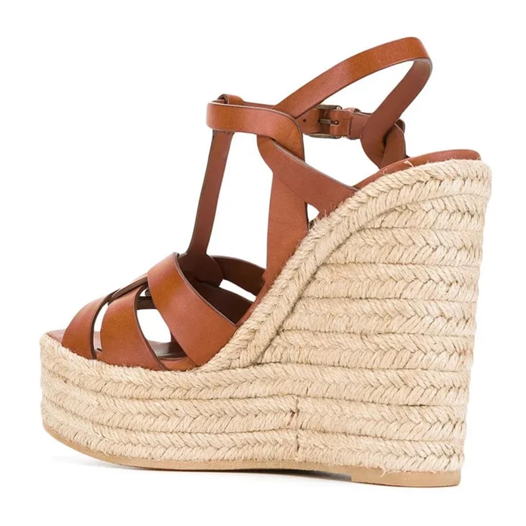 Alpargatas de cuña para mujer, sandalias de cuña de tacón alto con tiras y tiras sexis, zapatos de fiesta, blanco (White Pu), 39.5 EU