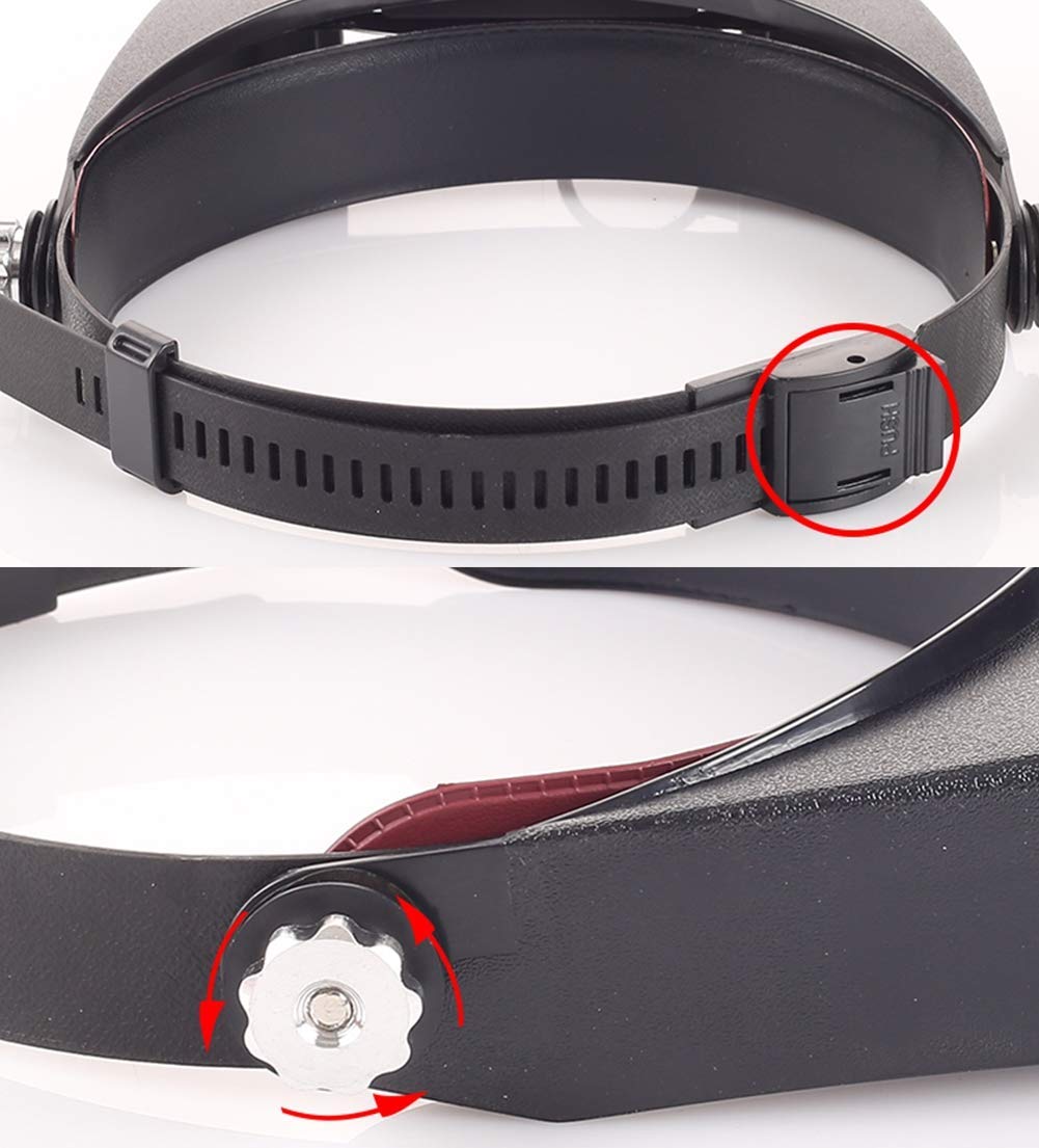 Lupa, Podwójne okulary z oświetleniem LED, Okulary powiększające, Okulary powiększające ze światłem, Klips na oko, Lupa z podświetlaną głowicą(