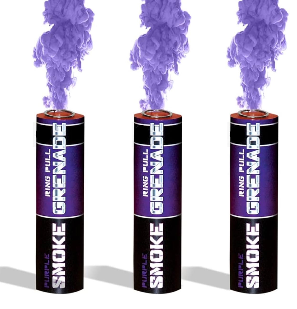 RING PULL SMOKE GRENADES Rainbow Pack of 3 Colours Perfect for Weddings & Photography! (3 Purple)