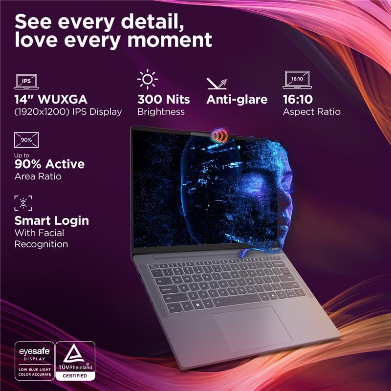 Image of Lenovo IdeaPad Slim 3, 13th Gen Intel Core i5-13420H, 16GB RAM, 512GB SSD, WUXGA IPS, 14 inch /36.8cm, Windows 11, Office Home 2024, Grey, 1.4Kg, Backlit Keyboard, 1Yr ADP Free, 83K00034IN, Laptop