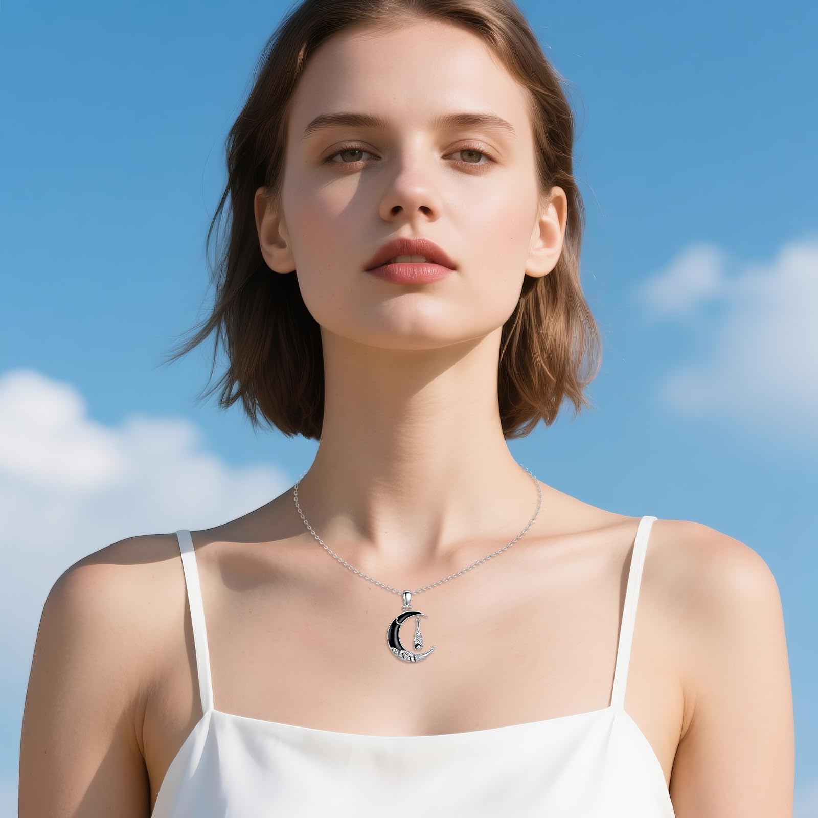 ONEFINITY Collier chauve-souris en argent sterling 925 avec pendentif lune chauve-souris gothique Halloween bijoux cadeaux pour femme