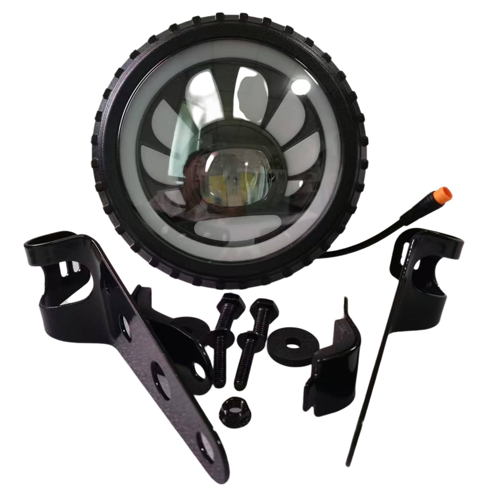 Luci Anteriori per e-Bike con clacson per Bici elettrica con Pneumatici Larghi, connettore a 3 Pin 48-36V, Impermeabile, a LED, Colorate, Faro per Mountain Bike per la Guida nottur