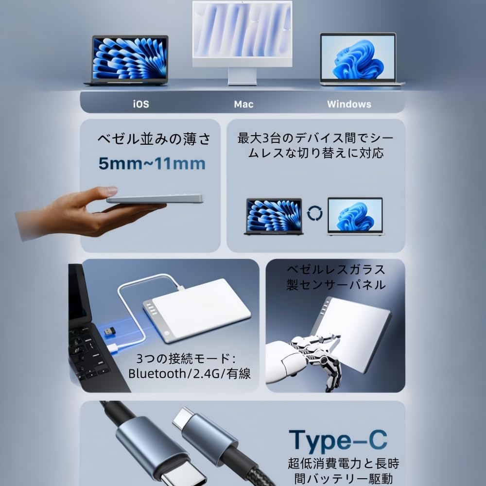Amazon | Gwxe マジックトラックパッド Bluetooth 2.4GHz USB-C 3
