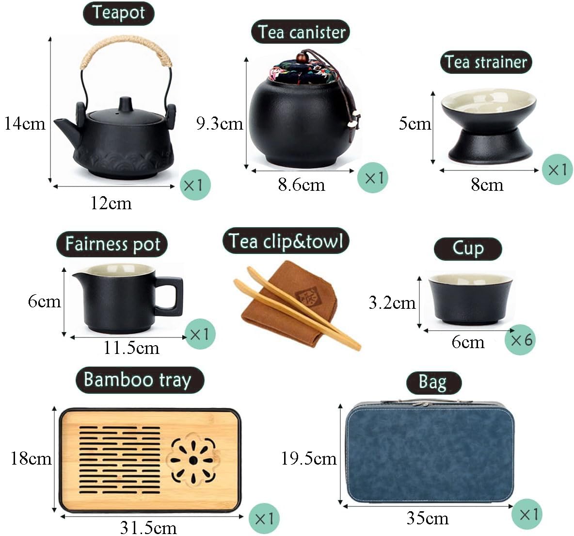 Théière avec passoire intégrée, service à thé en porcelaine chinoise avec théière et 6 tasses, service à thé avec poignée en corde de chanvre pour thé en vrac, cadeau pour les amateurs de thé