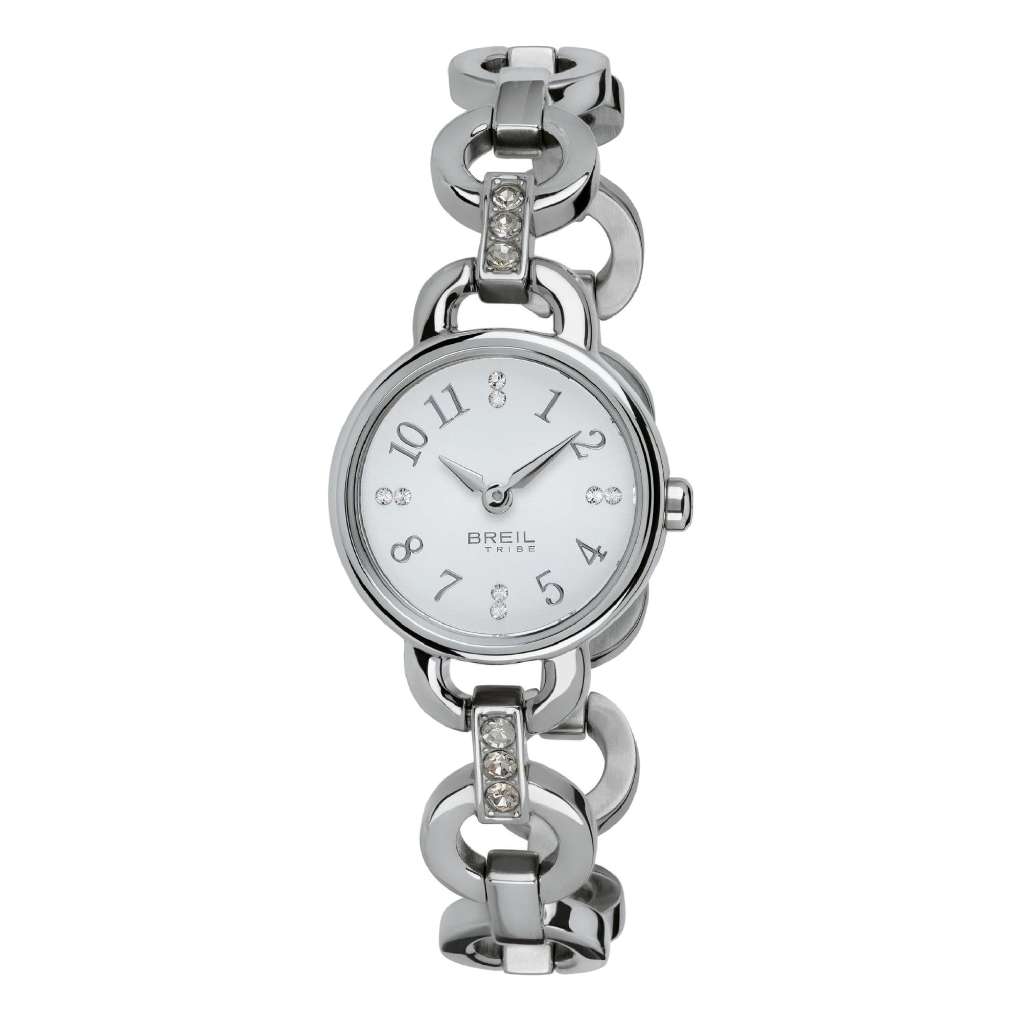 Breil, Collezione Agata, Orologio Gioiello Donna, Cassa in Acciaio, Bracciale con Eleganti Cristalli Bianchi, Quadrante Bianco, Movimento al Quarzo, Resistente all'Acqua, Diametro 25 mm, Silver