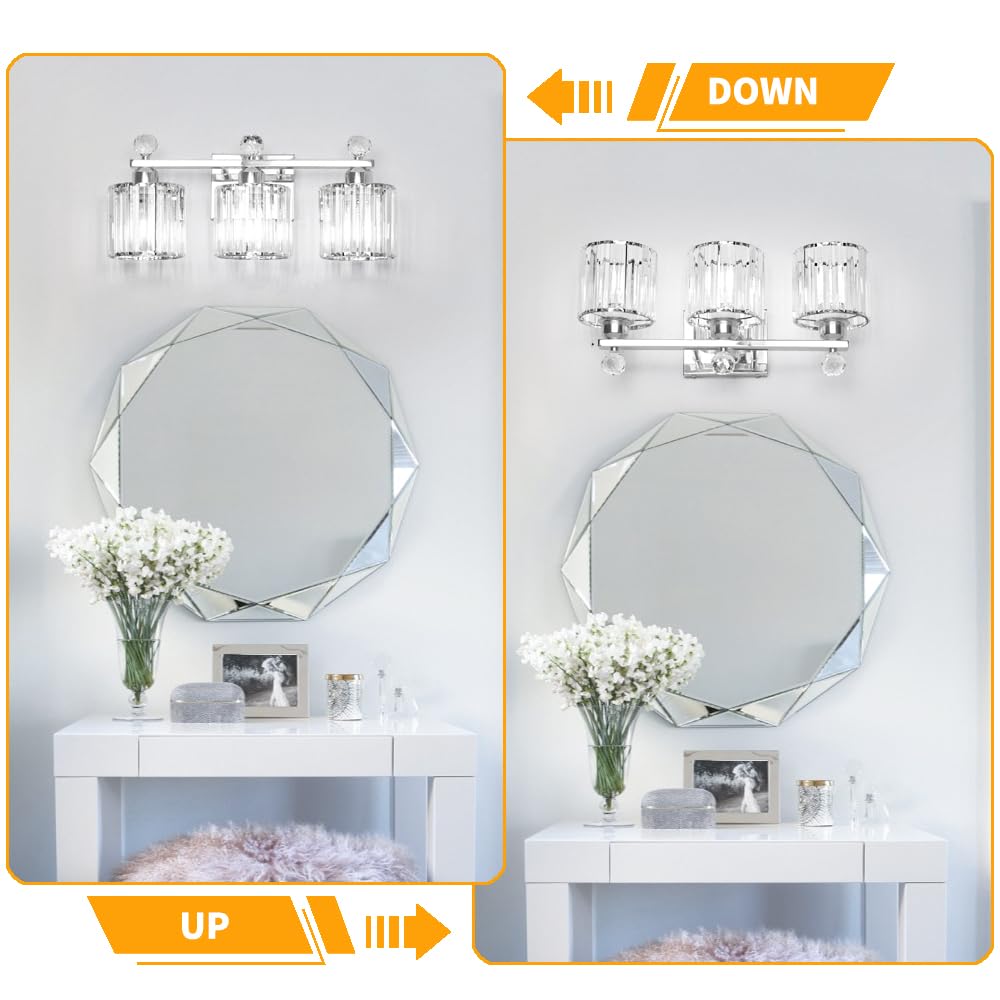 Moderna lámpara de tocador de baño de cristal, 3 luces, accesorios de iluminación cromados sobre el espejo, lámparas de pared vintage de baño, lámparas de pared de cristal para baño, sala de estar 5