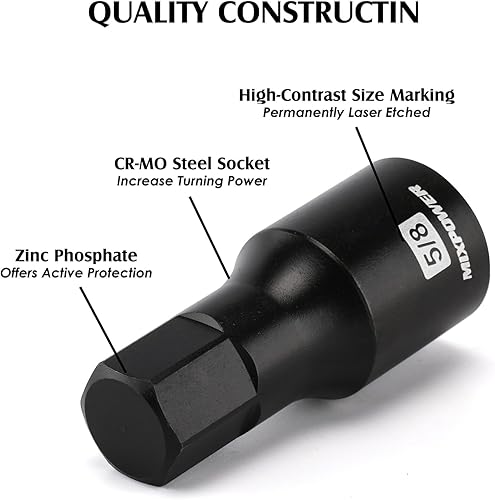 Miniatura 6 de MIXPOWER Juego de 14 piezas de dados Dr. Bit, 332 a 34, 14", 38" y 12", grado de impacto Cr-Mo, SAE, enchufe hexagonal