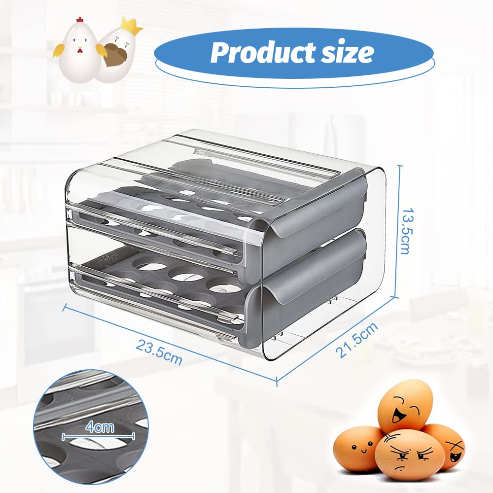 THATSRAD Caja de Huevos para Nevera 32 Rejillas Huevera para Frigorífico Cajón Caja de Almacenamiento para Huevos Bandeja para Huevos Caja Huevos para Refrigerador, Panadería (23,5*21,5*13,5cm, Gris)