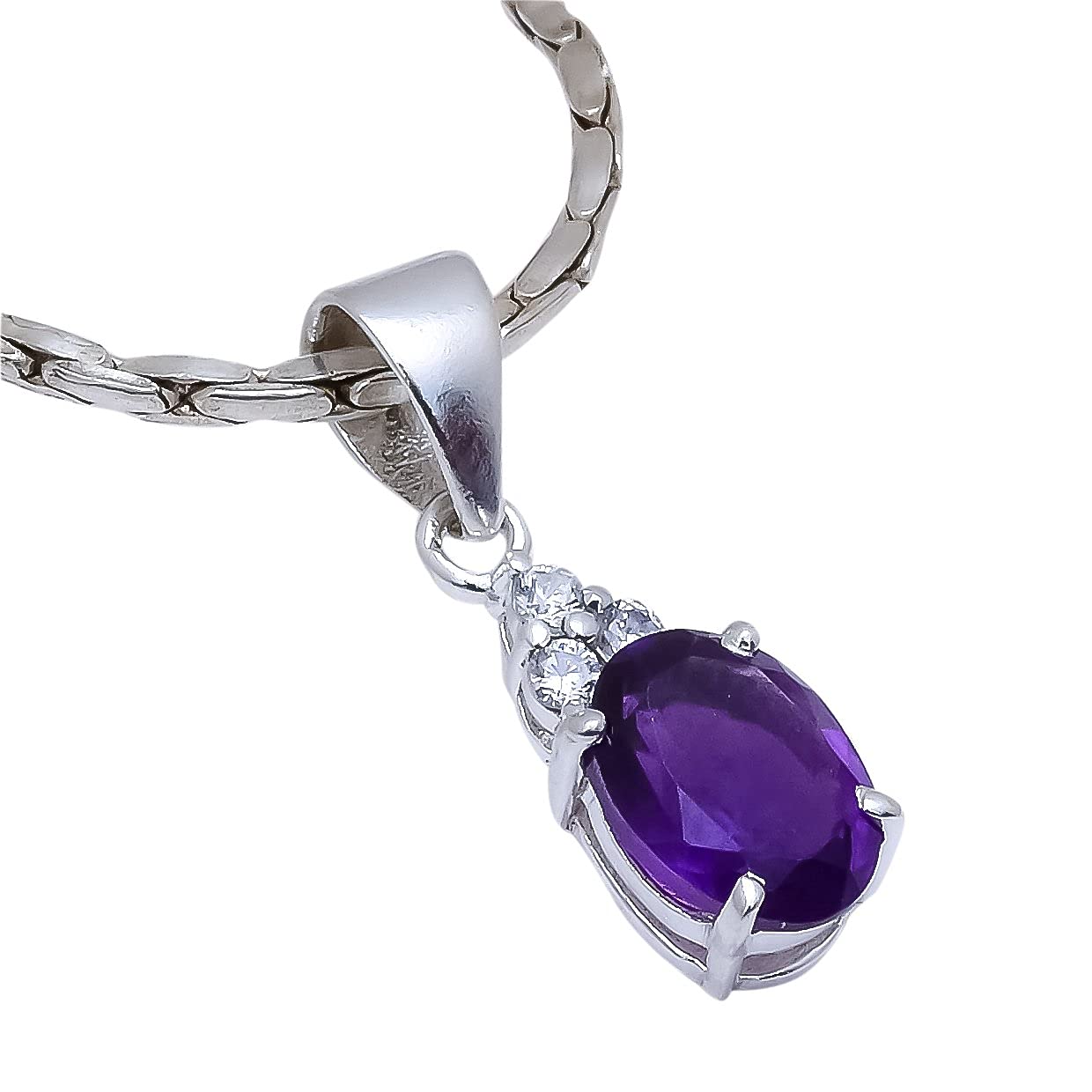 Amethyst, White Topaz Natural Gemstone 925 Sterling Silver Pendant -(1.1 gm)-image-14