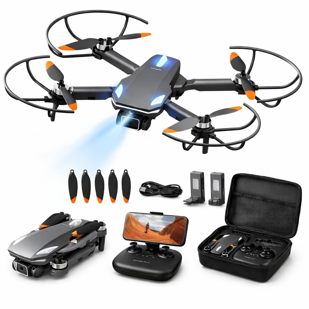 Dron para Niños y Adultos con Camara 1080P HD, RC Plegable Cuadricóptero Dron, Motor Sin Escobillas, Despegue/Aterrizaje con un Solo Botón, 2 BaterÃas, Juguete para Niño Regalos Cumpleaños (Black)