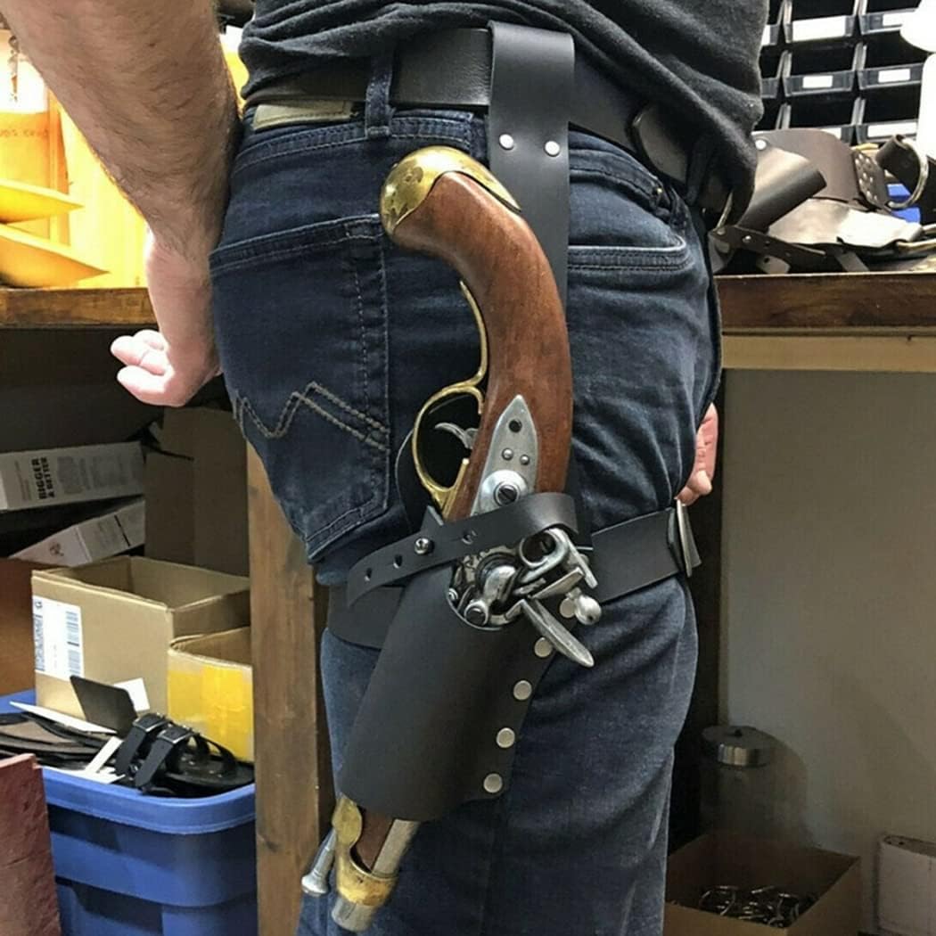 Universal Pistol Gun Holster - Renaissance Pirate Belt Holster PU Leather Flintlock Holder Scabbard Drop Leg Thigh Harness Gear Adult Cosplay Clothing Prop,Black
