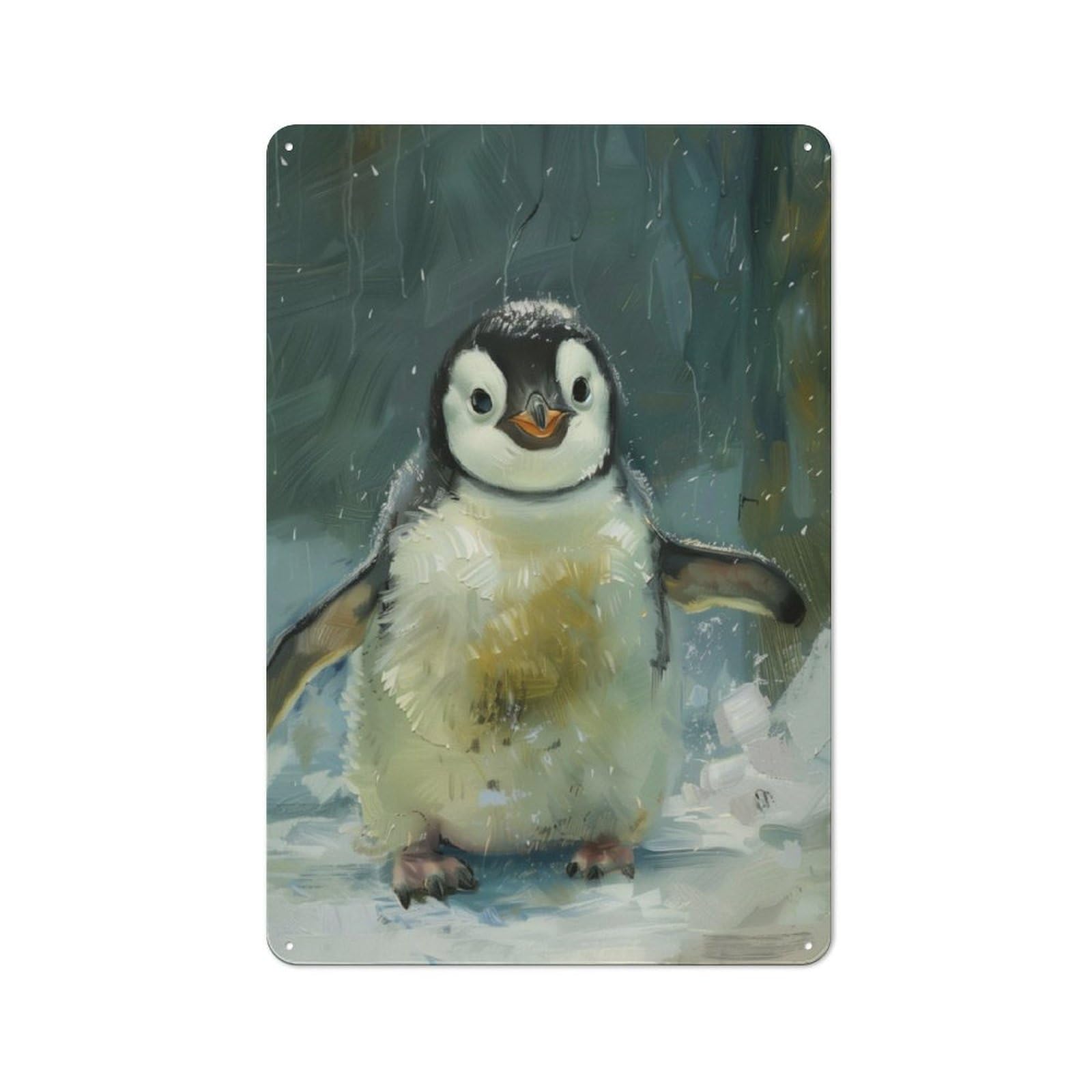 Junmoney Cute Penguin Cub Snow Art Industrial Tin Wall Sign 30X20cm Featuring Urban Room Decor For Workspace, Cafe, Hallway Or Garage