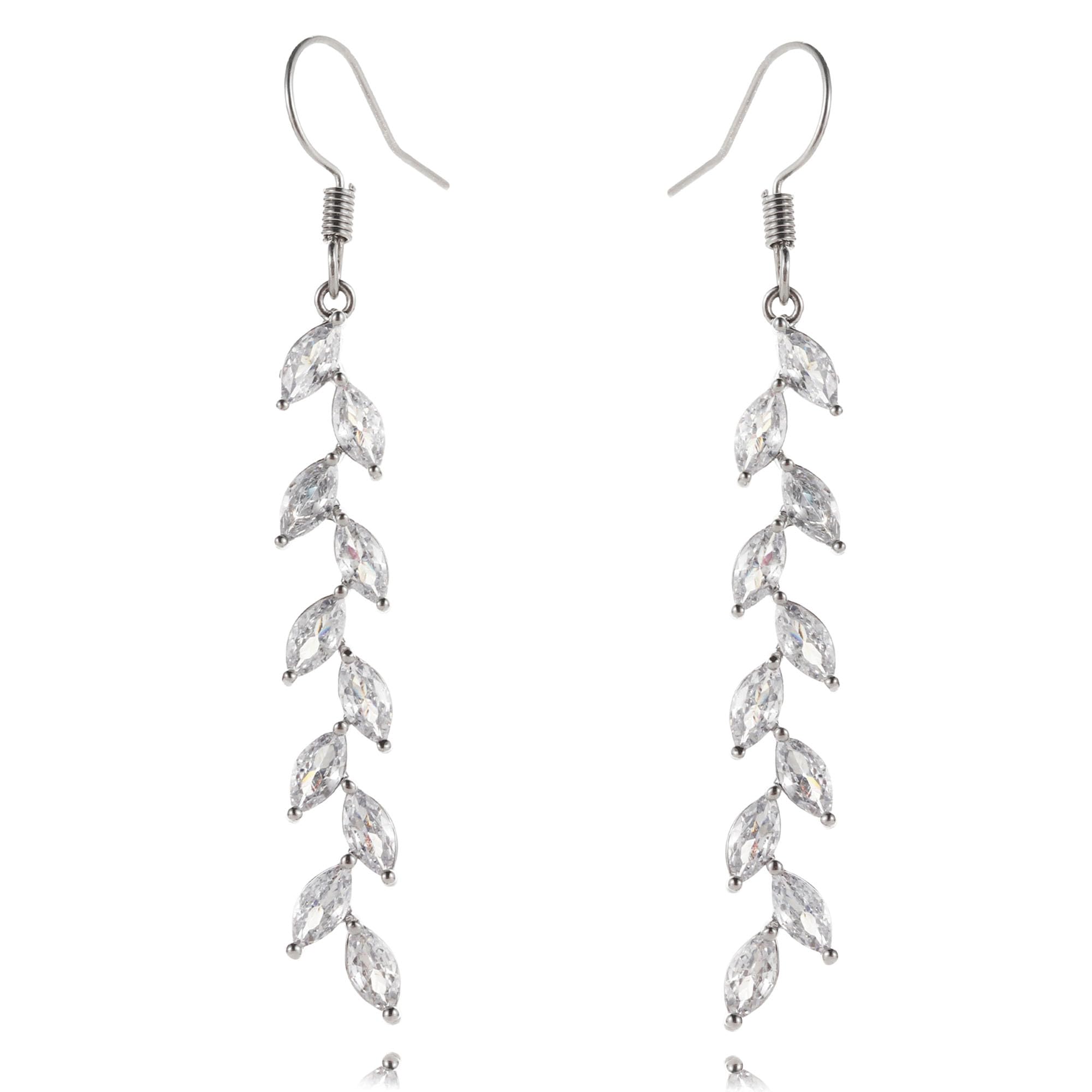 yanstarMarquise Wedding Dangle Earrings for Bride Bridesmaid, Cubic Zirconia Long Bridal Earrings for Wedding, Crystal Dangling Earrings for Women Prom Party Jewelry, Silver/Rose Gold Plated