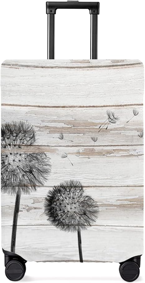 review Watercolor Dandelion Luggage Cover Washable Travel Suitcase Cover Retro Rustic Grey Wood Board Elastic Suitcase Protector Anti-scratch Baggage Covers Fit 26-28 Inch Luggage(L)