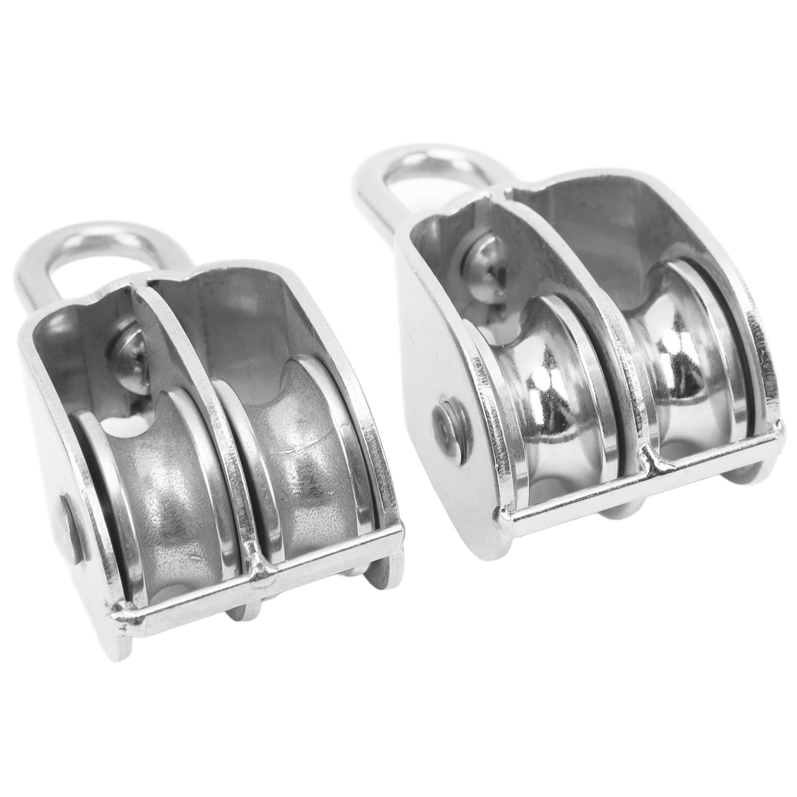 Produktbild von 2er Set Doppelter Flaschenzug M32 Edelstahl – 360° Drehbare Seilrolle, 250 Kg Traglast Pro Rolle, Für Heben & DIY