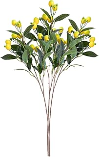 FQQWEE 4 Pcs Artificial Lemon Tree Branches 26.4 Inch Yellow Fake Lemon Stems with Green Leaves for Vase Lifelike Artificial Lemon Plants Faux Fruit Floral Picks for Home Office Weddng Decor
