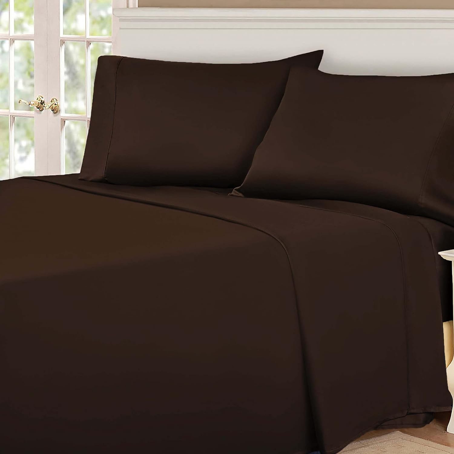 Buy Queen Sheets , Chocolate 100 Combed Cotton Queen Sheet Set, 530 Thread Count, Solid