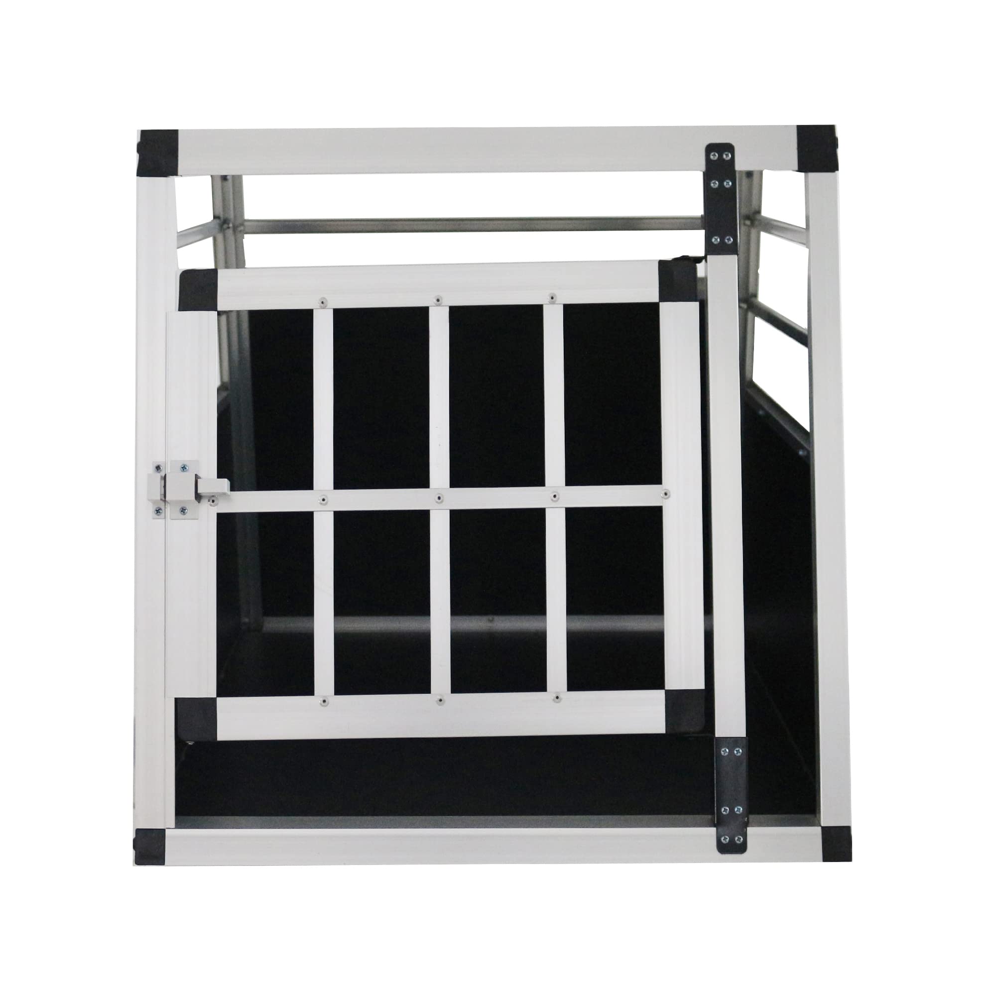 Alu Hunde Autotransportbox – Auto Hundebox robust & pflegeleicht – Gittertür verschließbar - Aluminium Kofferraumbox Reisebox für Hunde Katzen (54L x 69B x 50H cm)