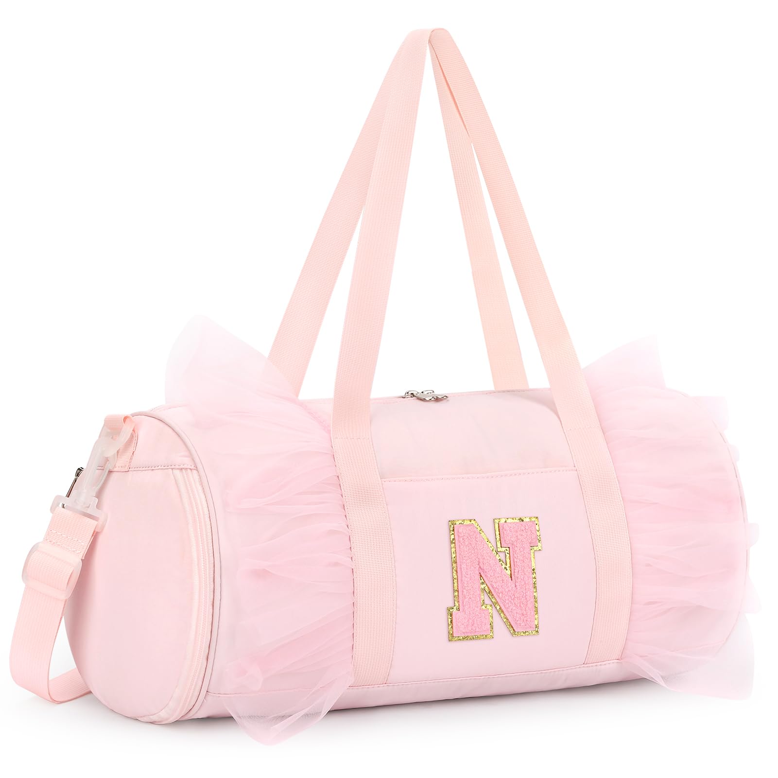 mibasies Dance Bag for Girls 6-8: Kids Duffle Bag - Ballet Bags for Girls 6-8 - Personalized Letter Girls Gifts Medium Pink N