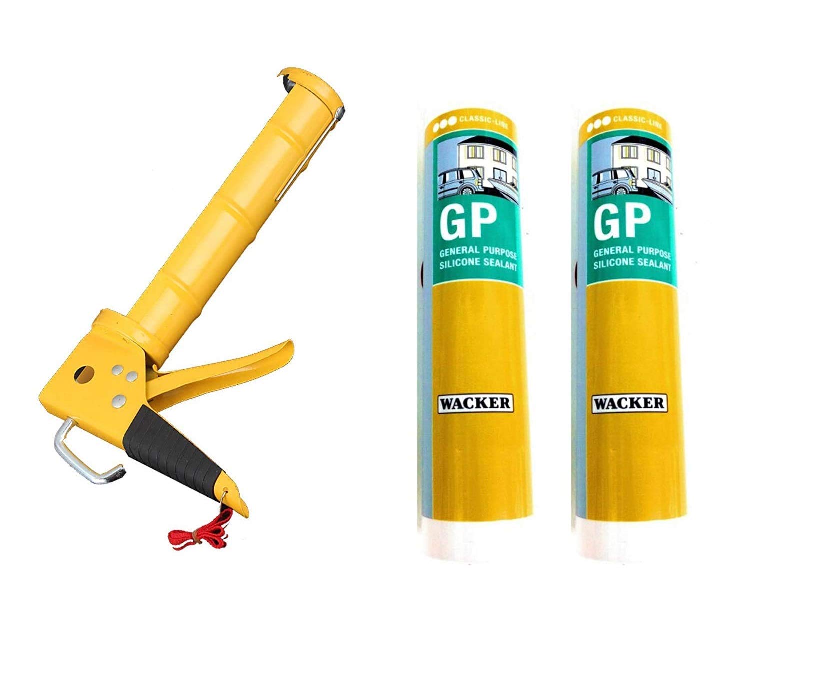 Wacker - Professional Silicone Sealant Gun Applicator with Wacker GP Premium Sealant 280ml (Silicone Sealant Gun + 2 Pcs Wacker GP Sealant, Clear/Transparent) (B08C4WSFRW) Amazon Price History, Amazon Price Tracker