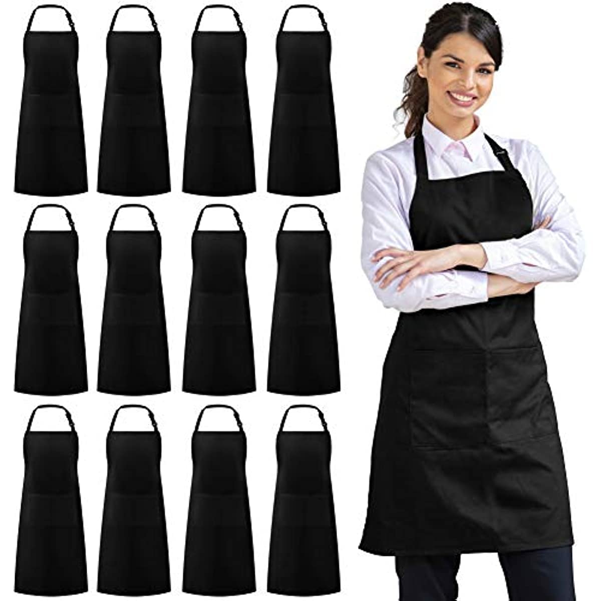 Ofrdncy 1-12 Pack Adjustable Bib Apron with 2 Pockets Cooking Kitchen/Canvas Tool Aprons for Women Men Chef