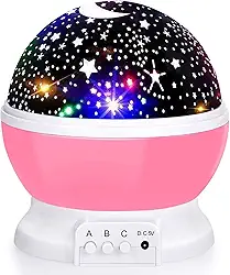 Projetor de luz noturna estrela, luzes de bebê LED, 8 luzes que mudam de cor com cabo USB, projetor de estrelas rotativas 360 graus Decoração de quarto de bebê e crianças Ambiente Relaxante (Rosa)