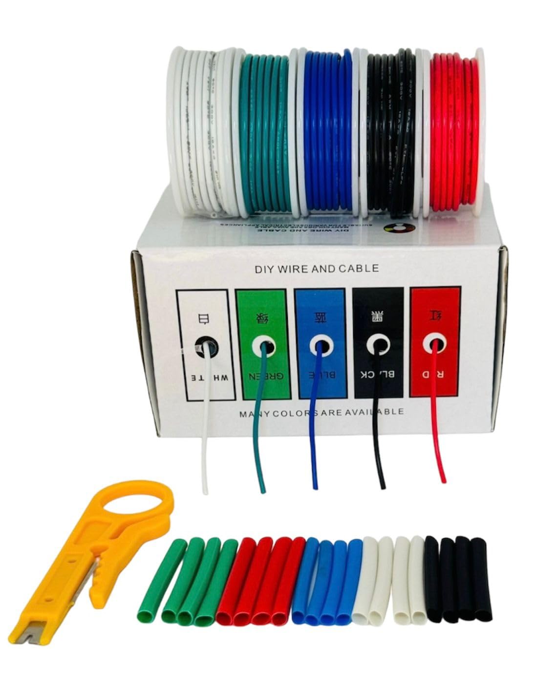 Lucky Sky16AWG 5Meter 16 Feet Solid Wire-Solid Wire Kit 5 Red, Black, Green, Blue, White spools 16 Gauge Jumper Wire- Hook up Wire Kit.(Each 5Meter)