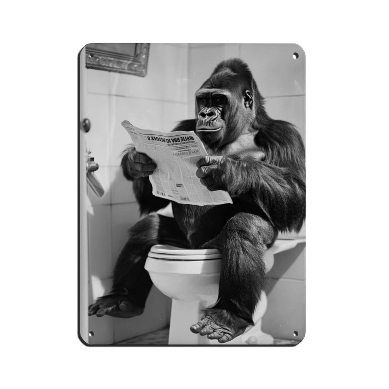Lxwnze 30L X 40W Cm Gorilla Sitting On The Toilet Reading A Newspaper Retro Poster Metal Tin Sign Chic Art Retro Iron Painting Bar People Cave Cafe Family Garage Poster Wall Decoration 12X16inch(30X40cm)