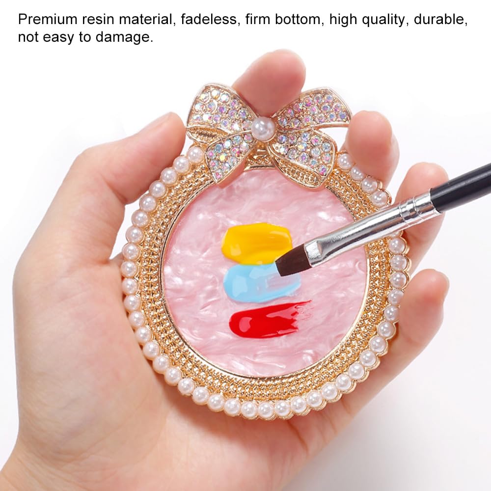 Paleta de arte de uñas de resina, paleta de colores mixtos de pintura de uñas, arco decorado con diamantes de imitación y perlas tablero de exhibición de arte de uñas (plateado) 2