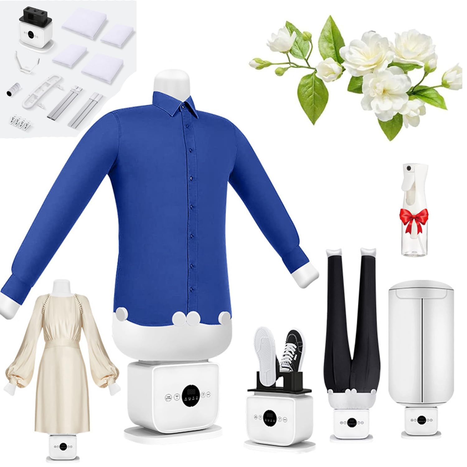 LZTET Automatic Hot Air Iron Dryer,Hands-Free Wrinkle Remover, 360° Inflatable Garment Steamer,Quick Ironed Dry,Gentle On All Fabrics,With Shirt,Trouser Dress Attachment For Home,Travel(White)